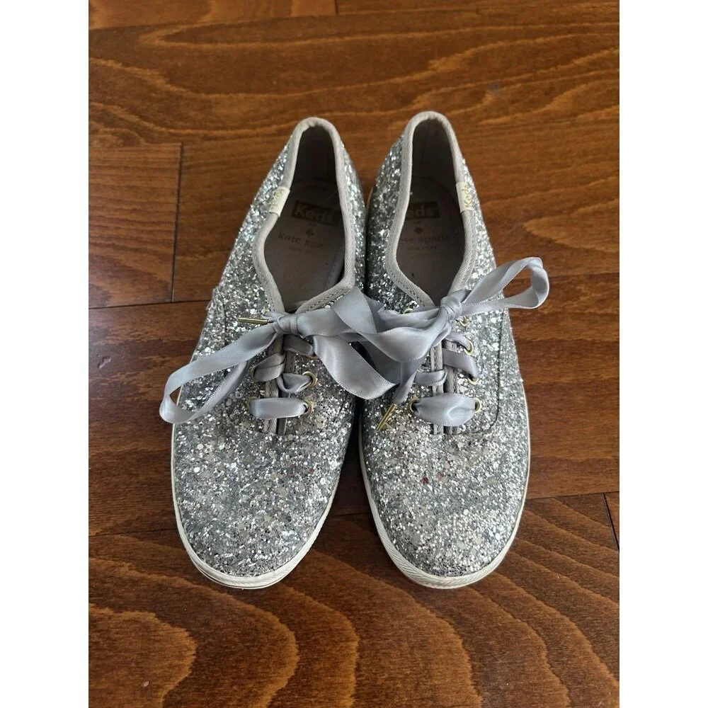 Keds x Kate Spade Sneakers‎ Women's Size 5 Glitter Bride Wedding Silver